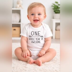 Laughing Giraffe Baby Onesie 12-18 Months One Whole Year of Awesome White Bodysu